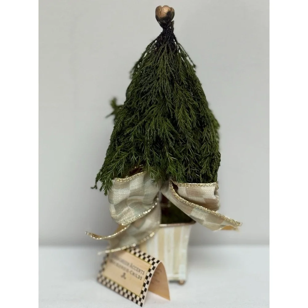 NEW Mackenzie Childs Evergreen  Accents Topiary Mocha Check/Stripe 9